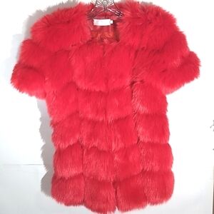 JP FUSHI SHORT RED FAUX FUR COAT SIZE SMALL